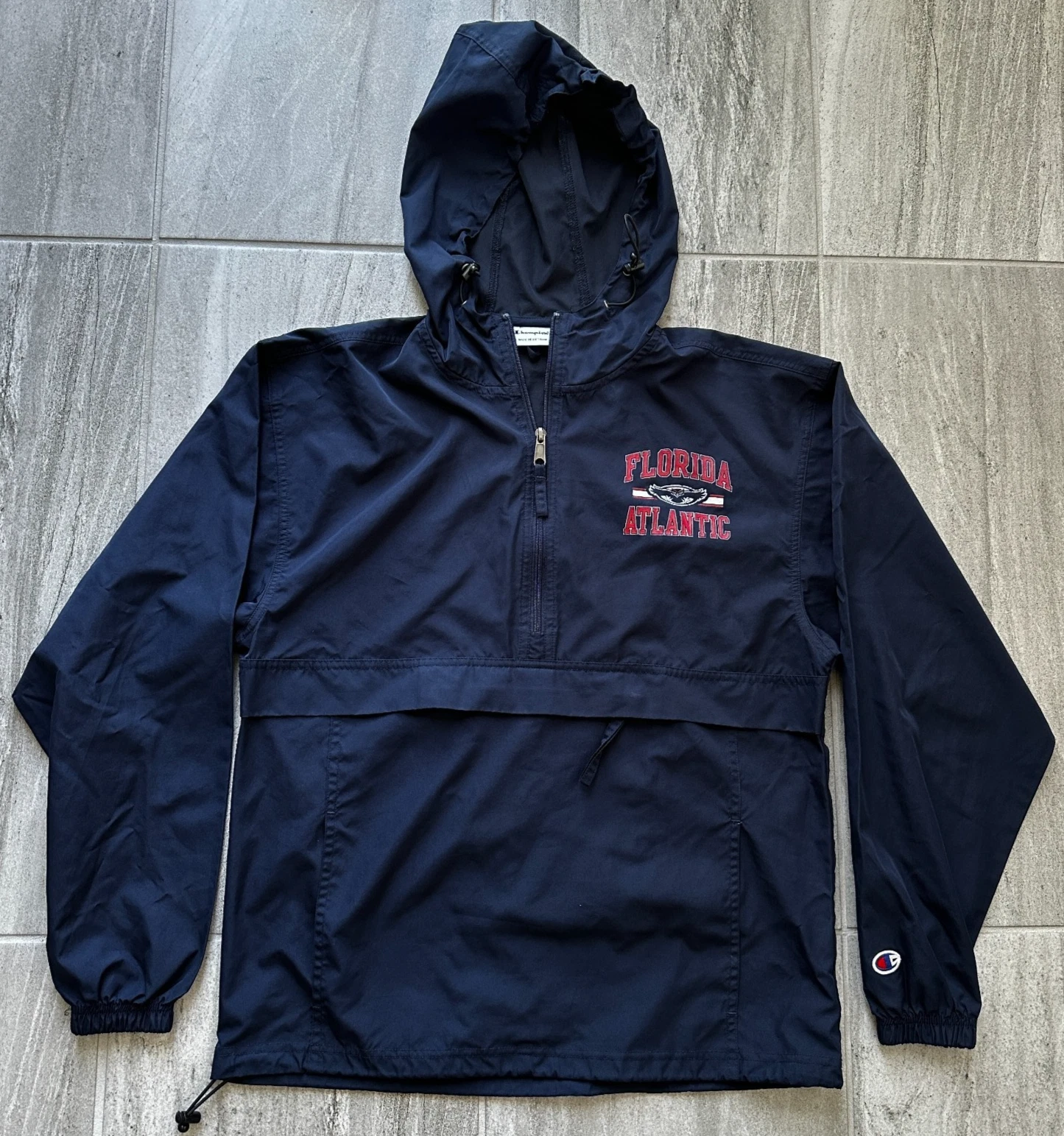 Champion Florida Atlantic Owls Anorak Windbreaker S Navy Hooded 1/4 Zip Pullover