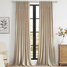 Champagne Polyester Velvet Curtains 96 inch Long Living Room,Set of 2 Panels
