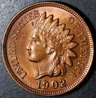 1902 INDIAN HEAD CENT - With LIBERTY & 4 DIAMONDS - AU UNC