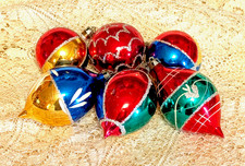 Vintage Glass Christmas Ornaments Mica Glitter Poland Lot of 6 Teardrop Round
