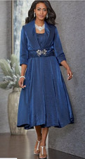 16 Midnight Velvet Blue Formal Mother of the Bride Church Elegant Jacket Dress