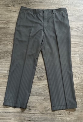 ELORD Mens Pinstripe Golf Pants Gray  Flat Front 40x29 Straight Leg