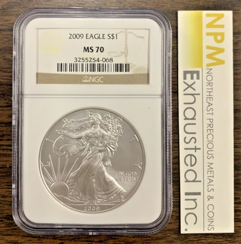 2009 $1 AMERICAN SILVER EAGLE NGC MS70 CLASSIC BROWN LABEL