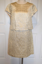 Tory Burch Shift Dress Women's Size 10 Gold w/ Metallic Accent Attached Top