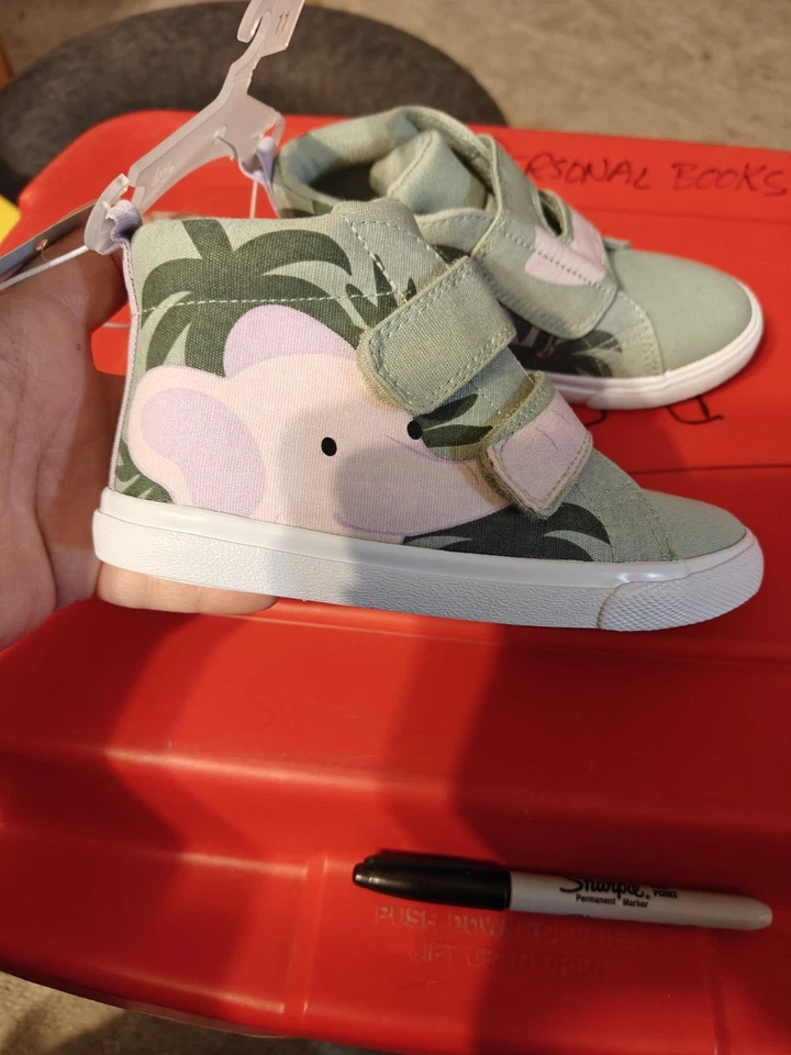 JA3- Cat & Jack 学步儿童高帮帆布运动鞋粉彩野生动物园动物鞋 11 — 第 2/4 张图片