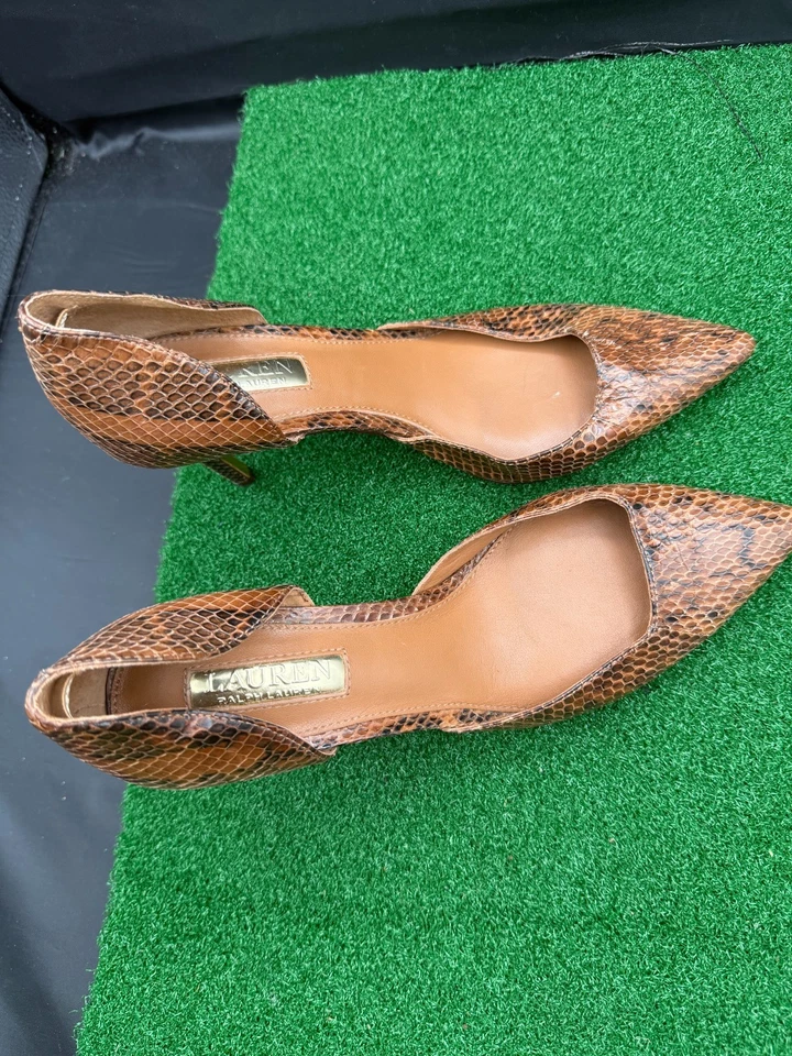 Zapatos de tacón Lauren Ralph Lauren para mujer 7,5B marrón piel de serpiente aguja en punta Foto 2 de 4