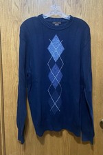 Dockers Mens Large Blue Argyle Diamond Print Crew Neck Sweater Preppy Academia