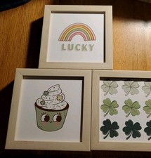 St. Patrick's Day Set of 3 Irish Wall Decor 7.5"x7.5" Signs Shamrocks    Lucky