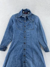 Vintage 70s Landlubber Denim Dress Snap Button Front Flare Womens XS Western USA