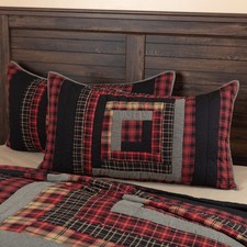 Rustic King Sham Red Patchwork Cumberland Chambray Hand Bedroom Decor VHC Brands
