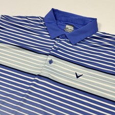 Callaway Polo Shirt Mens 2XL Blue White Striped Opti-Dri Golf Performance