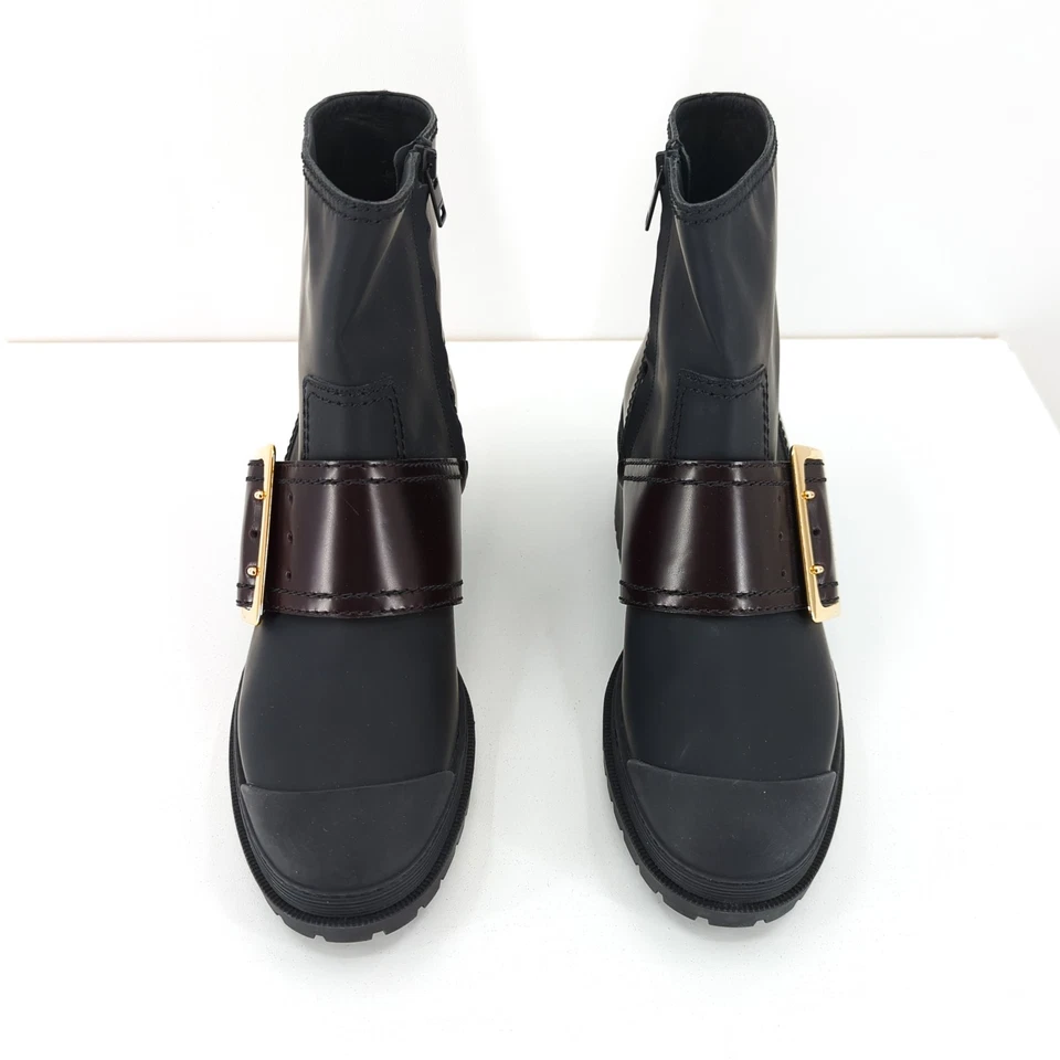 BURBERRY Mujeres EU 41 US 11 Botas Whitchester Negro Goma Cuero Hebilla Climática Foto 4 de 4
