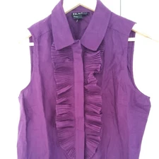 Lovely Tracy M purple 100% Linen Frill Detail vest Top/blouse Size Large 