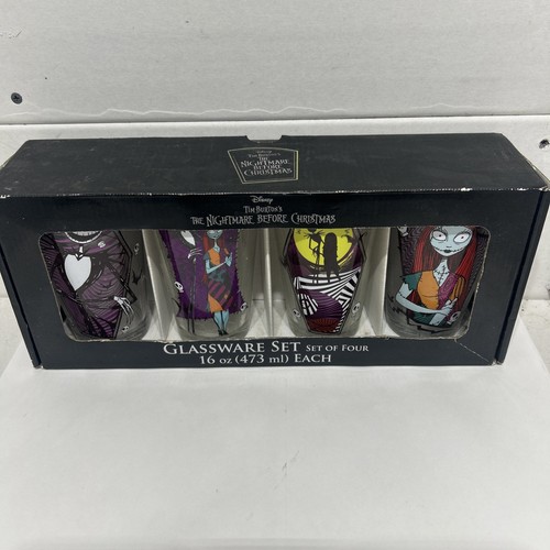 Disney Tim Burtons The Nightmare Before Christmas Glasses 16oz Set Of 4 New - Picture 2 of 4