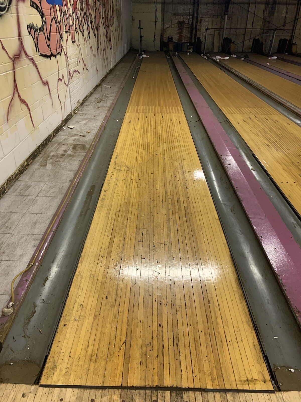 Entire 1950’s Vintage Bowling Alley Lane 64'x42"x 2" w/ Additional 16