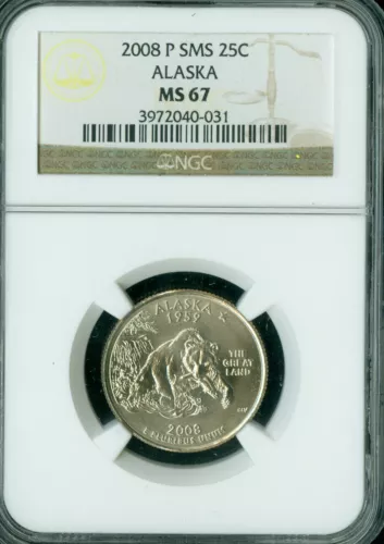 2008 P ALASKA QUARTER NGC MS67 SMS TOUGH DATE LOW POP .
