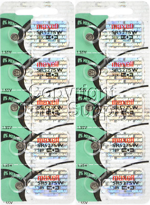 Maxell 319 SR527SW D319  V319 GP319 SR527 Battery 0% MERCURY ( 10 PC )