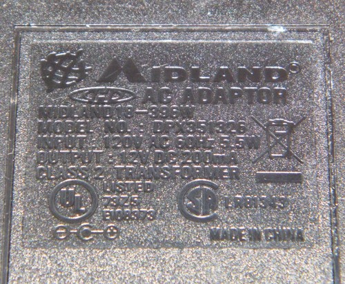 Genuine Midland (DPX351326) Class 2 Transformer AC Adapter Output: 12 Volt DC  - Picture 2 of 5