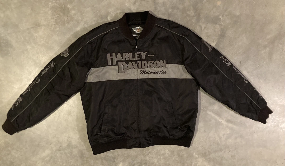 HARLEY DAVIDSON Black Nylon Embroidered Riding Motorcycle Jacket