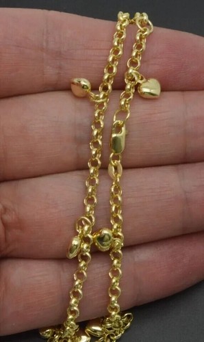 Heart Charms Anklet 14K Yellow Gold Plated Bracelet for women Best Gift 9" - Picture 4 of 4