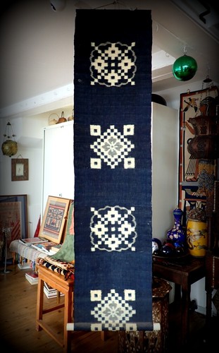 Japanese  Ikat Boro Indigo Kasuri Cable Scrolls Wall Hanging Antique Hand woven - Picture 5 of 12