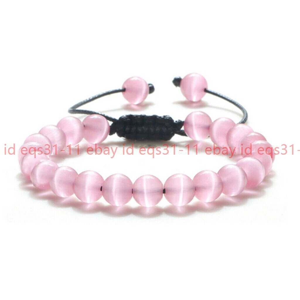 VALENTINO "Bracciale Bracciale Regolabile Occhio di Gatto Opale Rosa Rotondo 10 12 mm 7 5"""