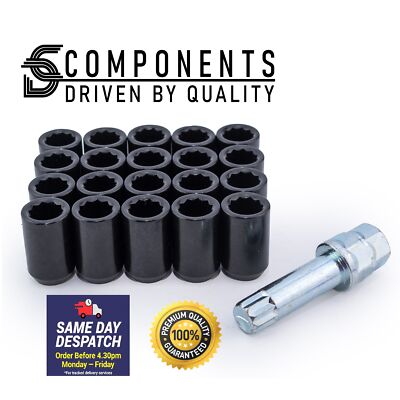 20 Black Ford Alloy wheel Tuner nuts fit B-Max C-Max Cougar M12 x 1.5