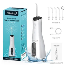 AZZARUS Cordless Water Flosser – Portable Rechargeable Oral Irrigator, 5 Nozzles