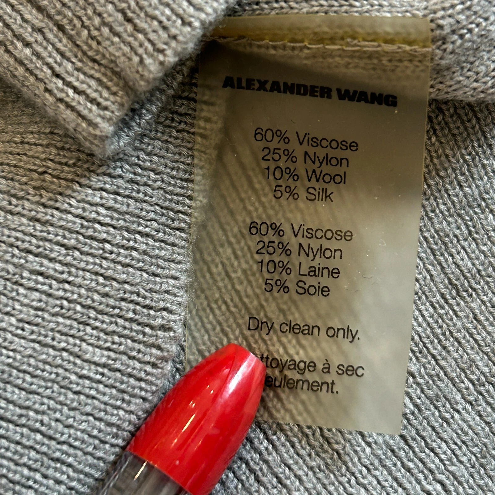 Abito maglione T Alexander Wang donna L nero grigio lana misto seta manica berretto