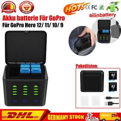 AILIN ✅2x Premium Akku + 3-Kanal Batterie Ladegerät für GoPro Hero 9 10 11 12 Black DE