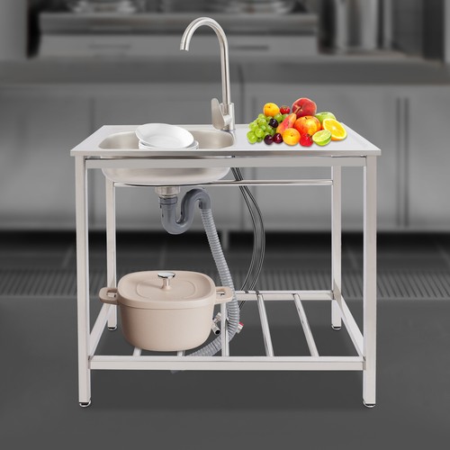 Stainless Steel Kitchen Sink Single Compartment Prep Table Freestanding Laundry - Picture 2 of 17