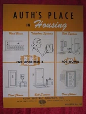 1940's AUTH, APARTMENT DOOR CHIMES,BELLS,TELEPHONE SYSTEMS,MAIL BOXES BROCHURE 