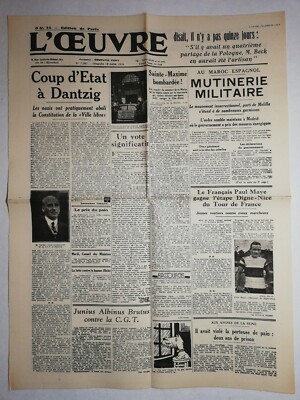 N1078 Die Titelseite der Zeitung Das Werk 19. Juli 1936 Militärmeuterei, Sainte-Maxime 