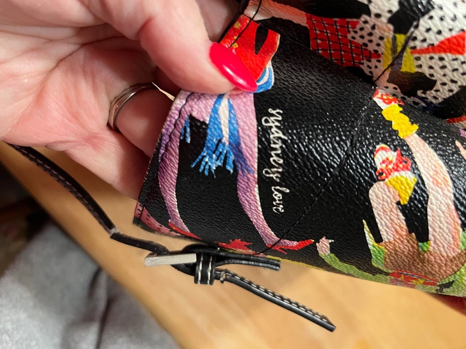 Sydney Love Tote Shoulder Bag Purse Black Bright Multicolor Pattern EUC - Image 4 of 4