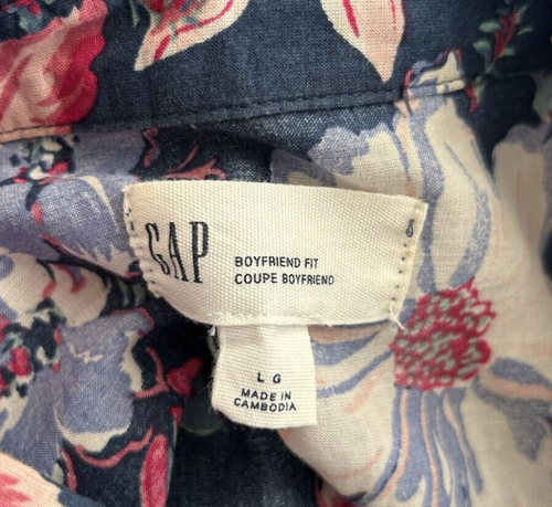 Camisa ligera Gap Top para mujer floral de algodón con botones calce de novio talla L - Imagen 5 de 6