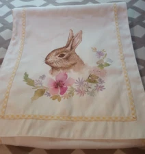 Spring Garden Embroidered Rabbit Easter Bunny Flower Floral Table Runner 14 x 54