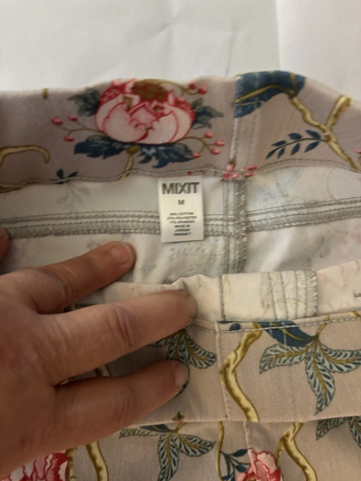 Mixit Leggings Jeggings Talla Mediana Gris Con Flores Boho Y2K Retro Lujo Elegante Foto 4 de 4