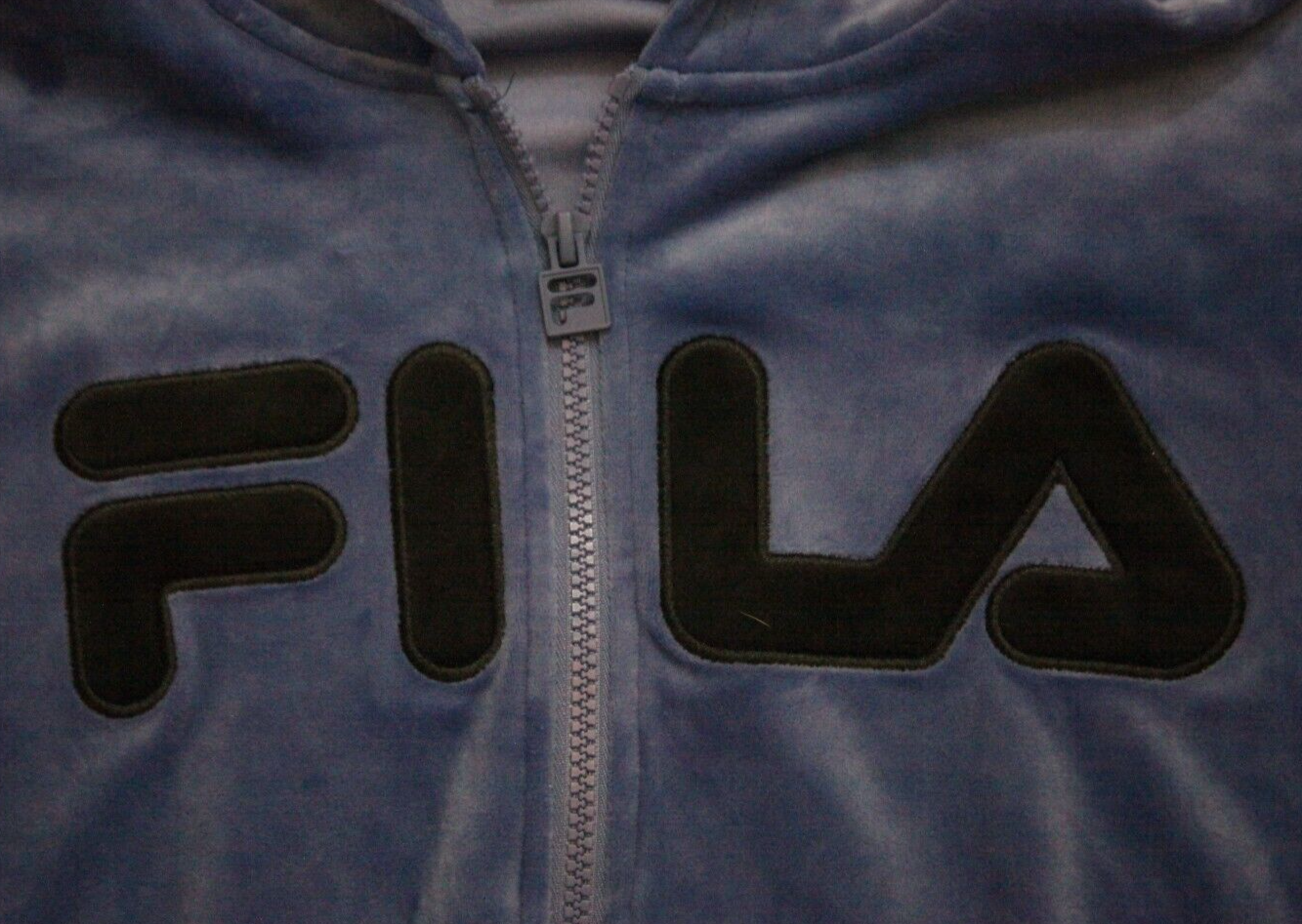 FILA Felpa donna blu velluto con cappuccio taglia media 1 2 zip pullover davanti WS190