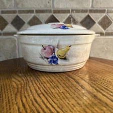 Vintage Knowles Utility Ware Casserole Dish/Bowl With Lid Fruit Design