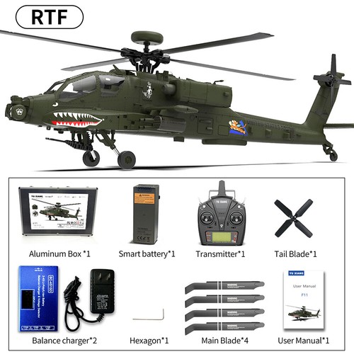 YXZNRC F11 AH-64D Apache RC Helicopter 6-Axis Gyro 2.4G 6CH Brushless Flybarless - Picture 24 of 25