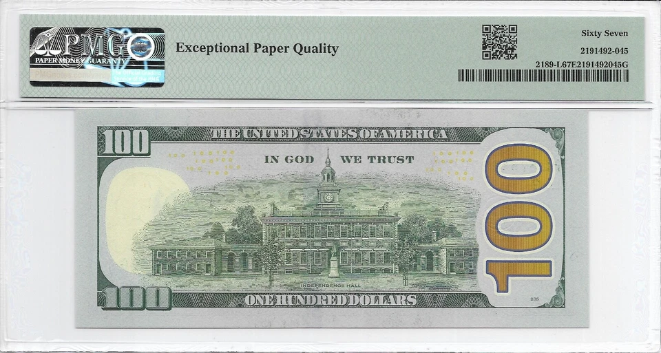 2017A $100 SAN FRANCISCO FRN. PMG SUPERB GEM Uncirculated 67 EPQ Banknote. - Image 2 of 2