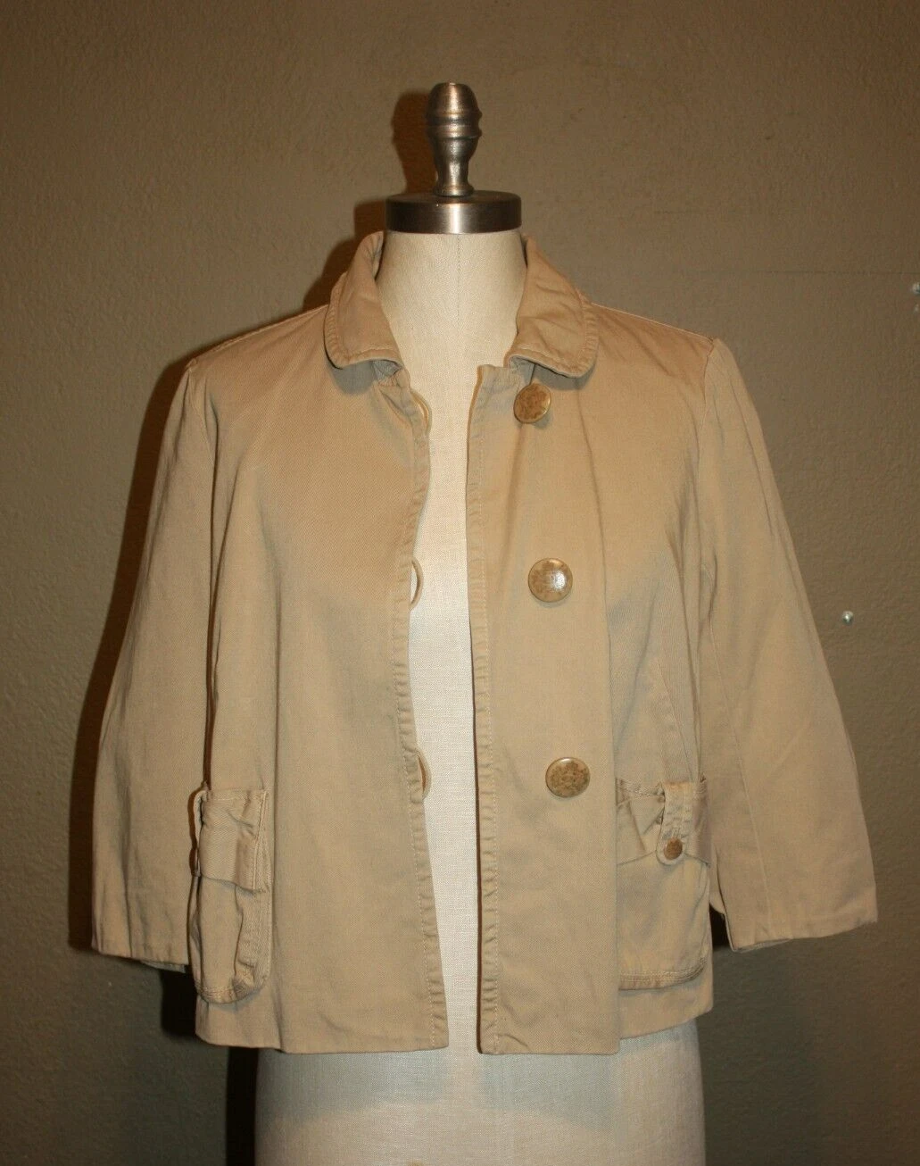 J.CREW WEATHERED CHINO LIGHT BROWN COTTON CROPPED JACKET PATCH POCKETS - 4 SMALL