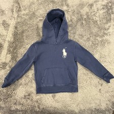 Vintage Polo Ralph Lauren Hoodie Kids Size 7 Blue Big Pony Pullover Pouch