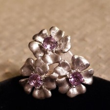 Sterling Silver AMETHYST 3 FLOWER BOUQUET Ring, Size 7.5, Dimensional