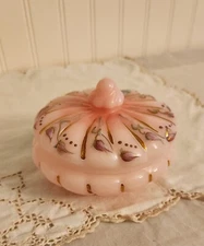 Fenton Ltd Rosalene Puff Box Powder Jar Hand Painted Rose Buds Signed Numbered 