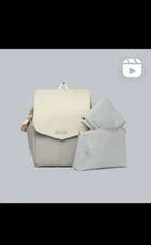 Leader Bag Co Diaper Bag Backpack- Canvas Grey Beige, With Travel Kit