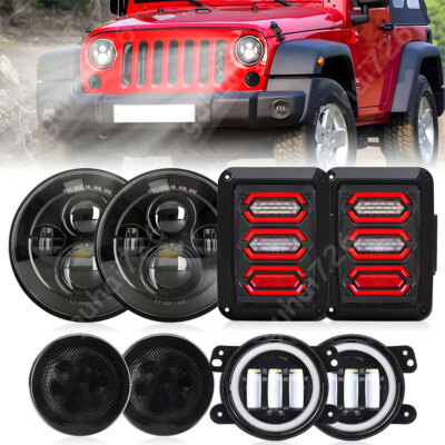 For Jeep Wrangler JK 7'' LED Headlights Smoke Tail Lamp Fog Turn Signal Light Set