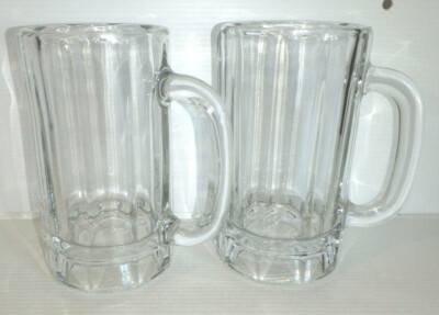 2 LIBBY Panaled Glass BEER MUGS Rootbeer Float Barware 6'' Tall 16 oz each - LN!