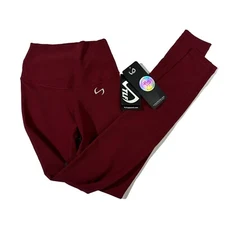 TLF Apparel Leggings Tempo Ribbed High Waisted Athletic Workout Sz XS Deep Ruby