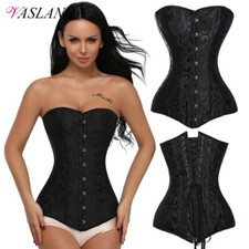 Sexy Women Goth Steel Boned Lace up Hourlass Corset Bustier Long Torso Plus Size